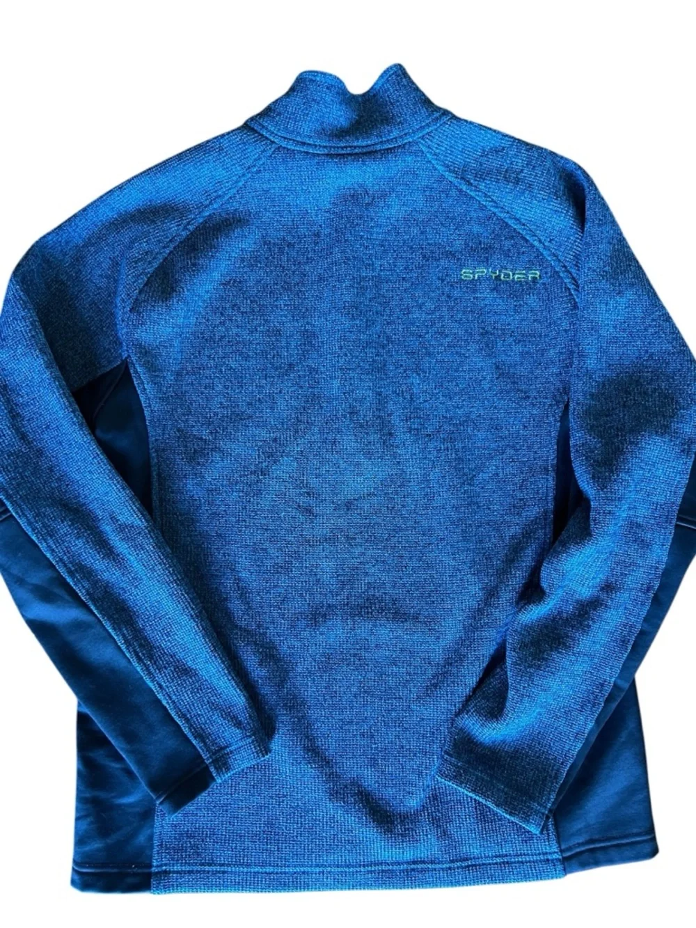 Spyder Quarter Zip Pullover Blue Textured Fleece Jacket Neon Zip Men’s L/G - Picture 2 of 10